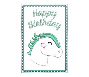 Stickdatei - ITH Postkarte Happy Birthday Pferd